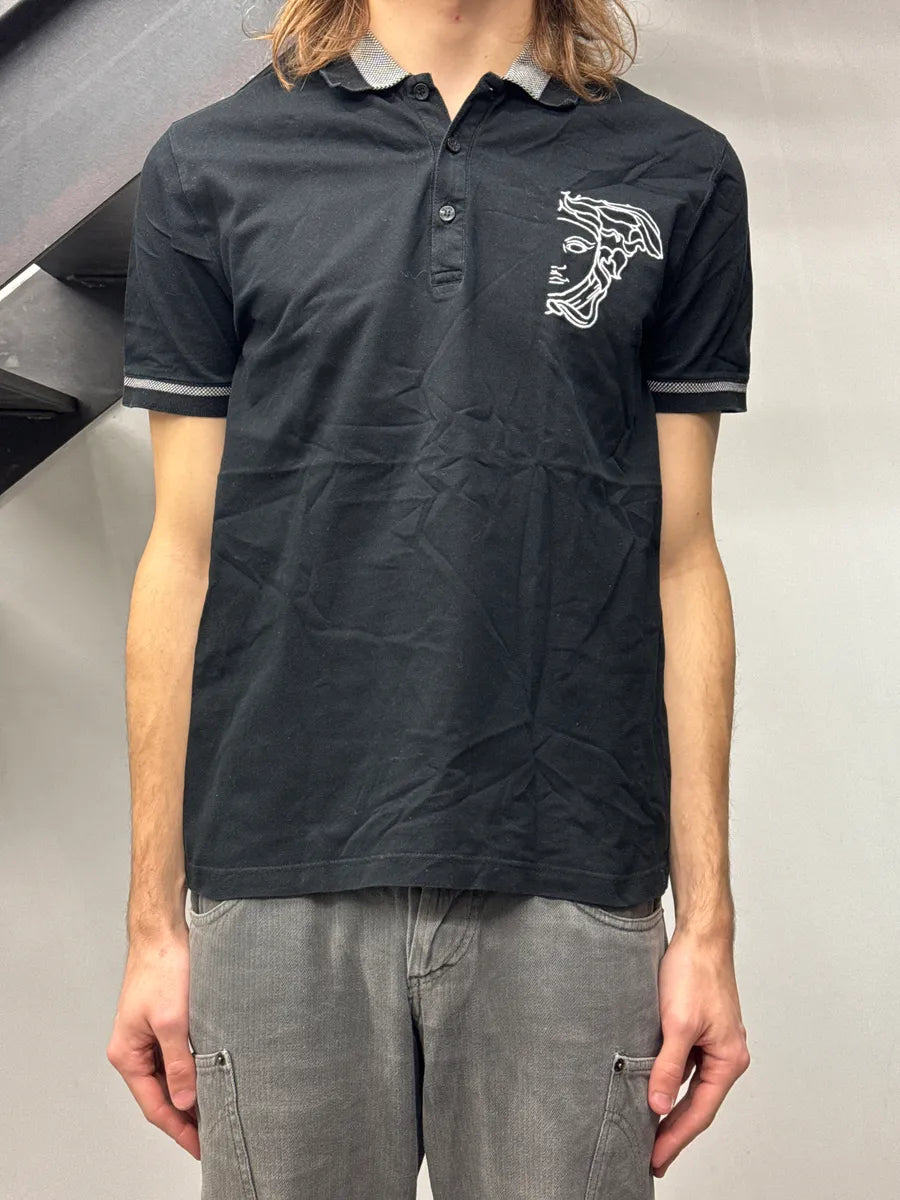 SS2015 Versace Black Medusa Embroidered Contrast Collar Polo gAbxLRKk 1