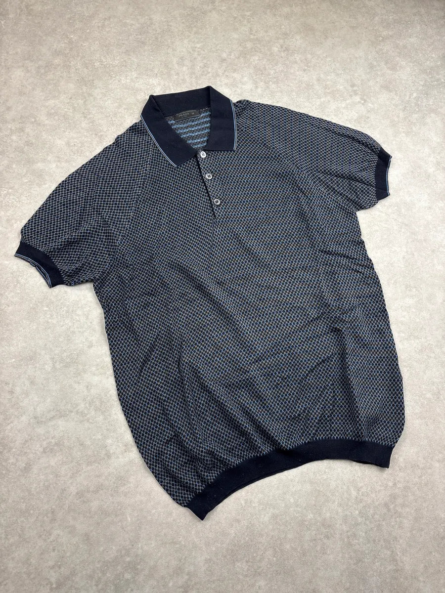 SS2015 Prada Navy Geometric Knit Polo gDLXvWSI 3