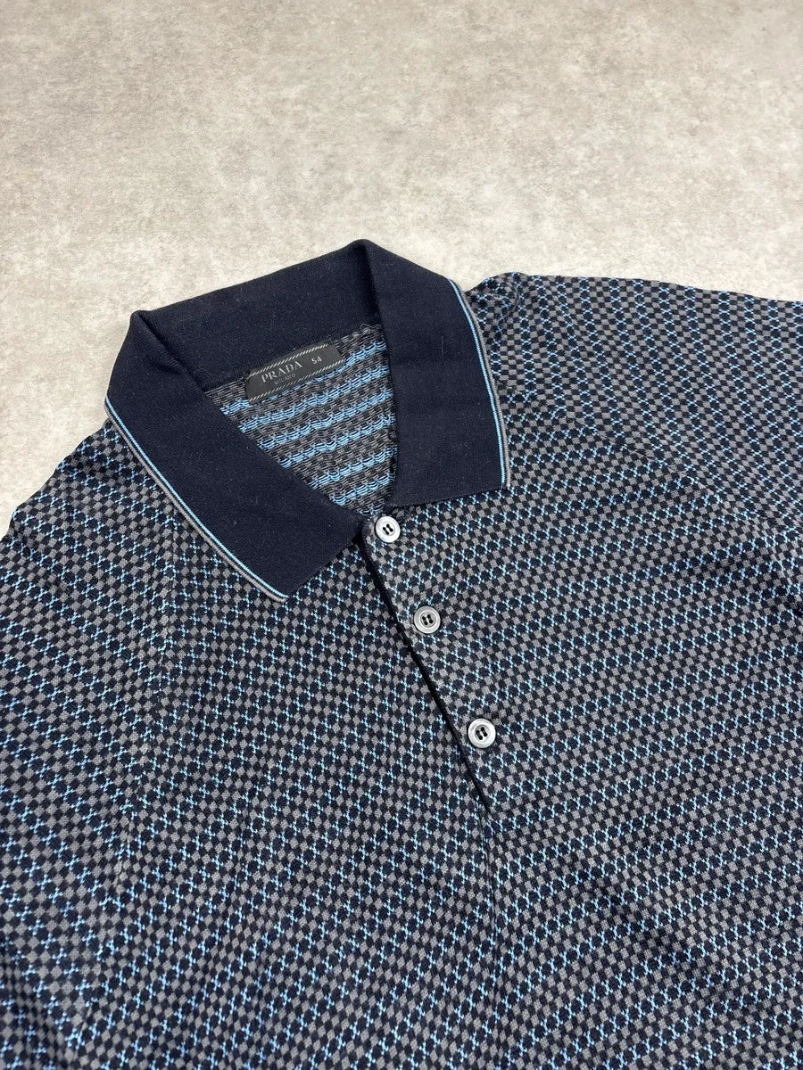 SS2015 Prada Navy Geometric Knit Polo gDLXvWSI 4