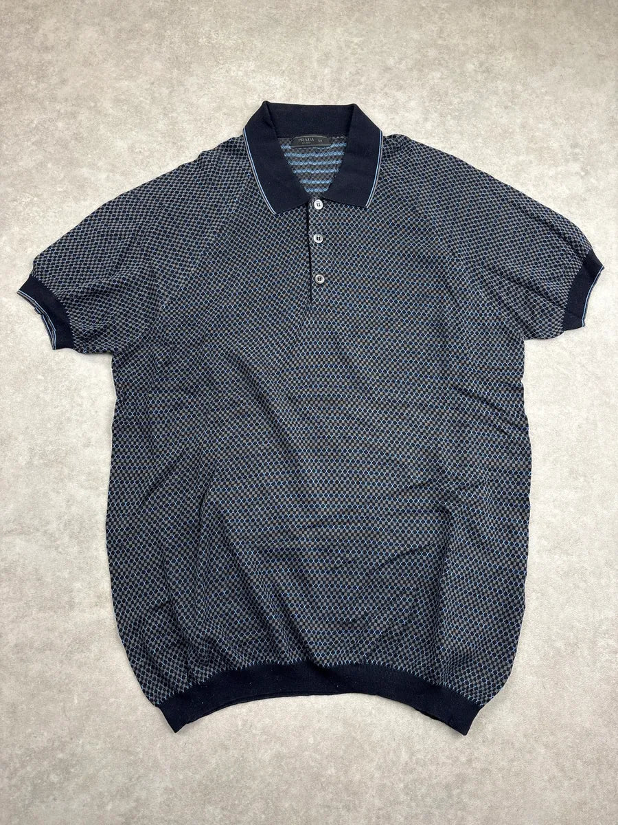 SS2015 Prada Navy Geometric Knit Polo gDLXvWSI 0