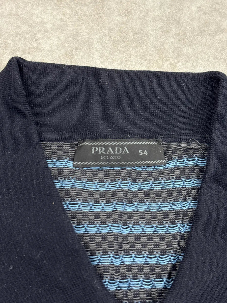 SS2015 Prada Navy Geometric Knit Polo gDLXvWSI 6