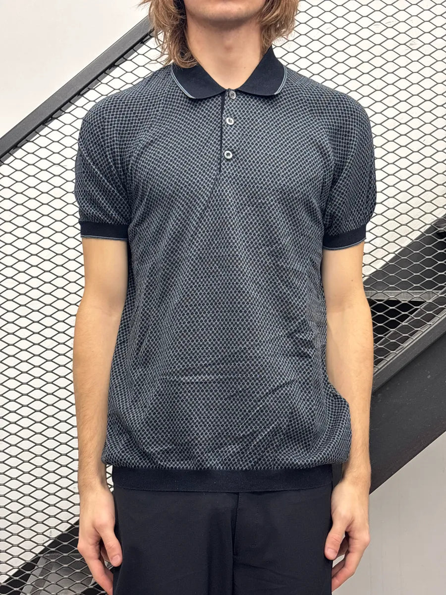 SS2015 Prada Navy Geometric Knit Polo gDLXvWSI 1