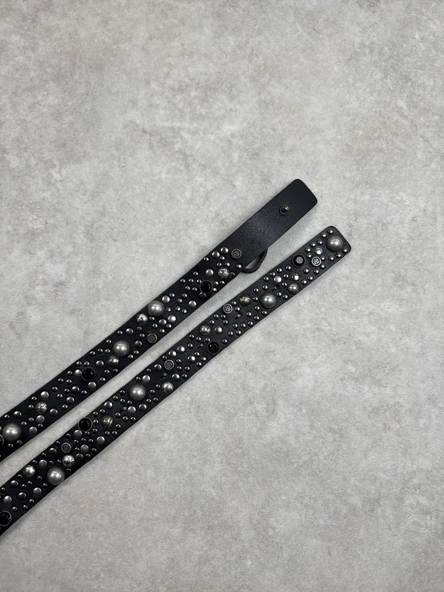 AW2011 Galliano Black Leather Studded Grommet Belt gEVpxibH 2