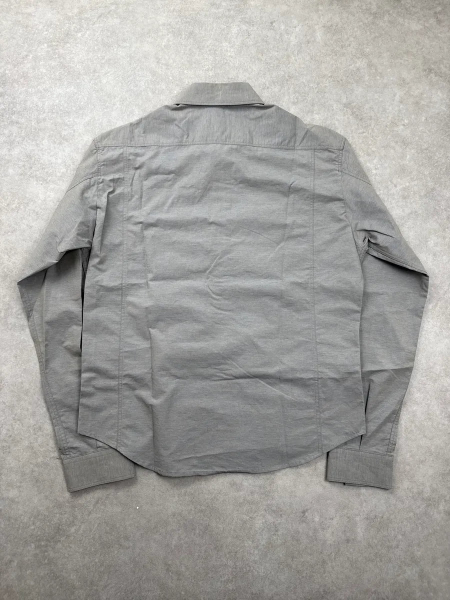 2000s Gianfranco Ferré Grey Linen Snap Button Speckled Shirt gFKvVOjI 3