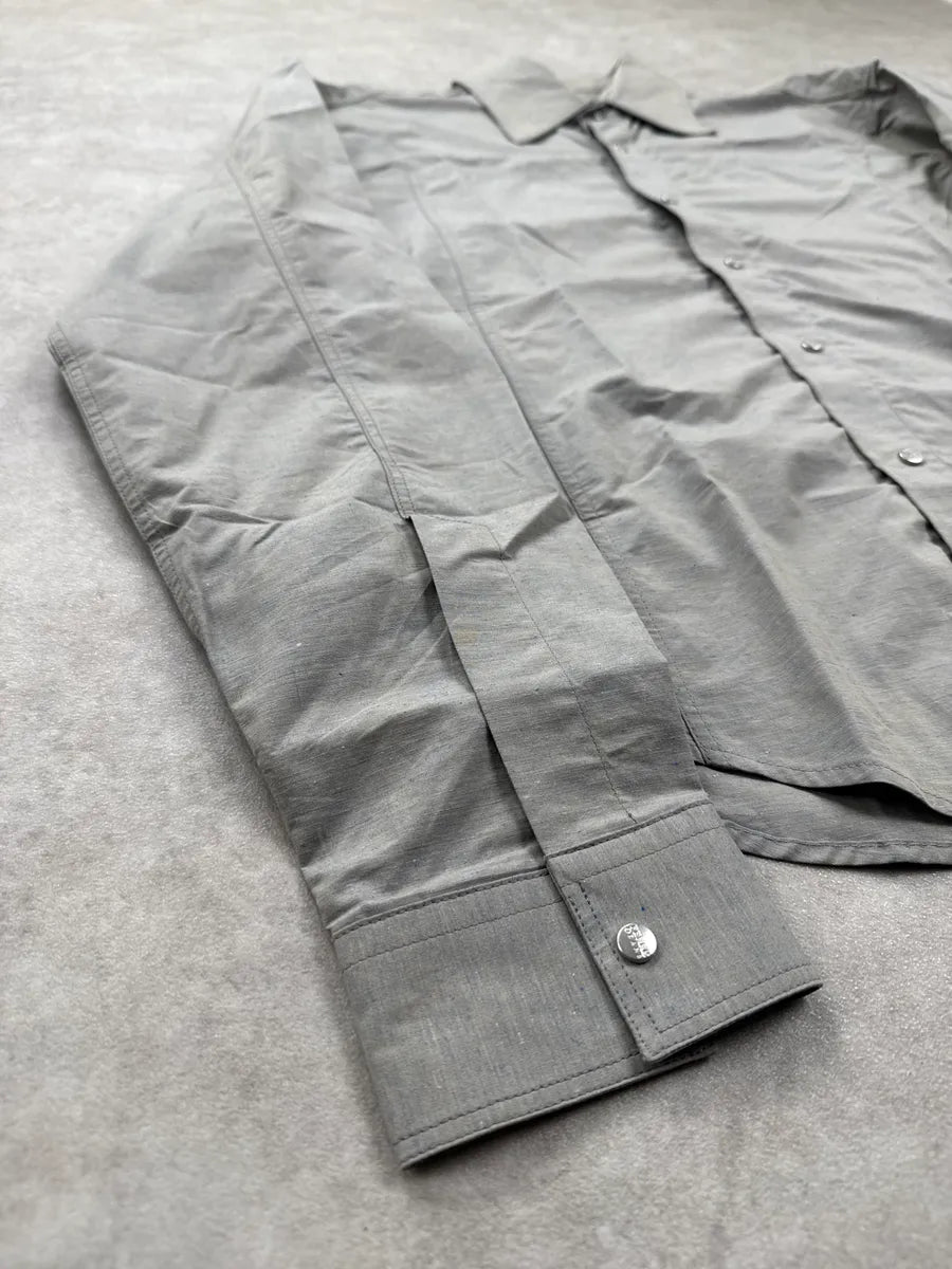 2000s Gianfranco Ferré Grey Linen Snap Button Speckled Shirt gFKvVOjI 6