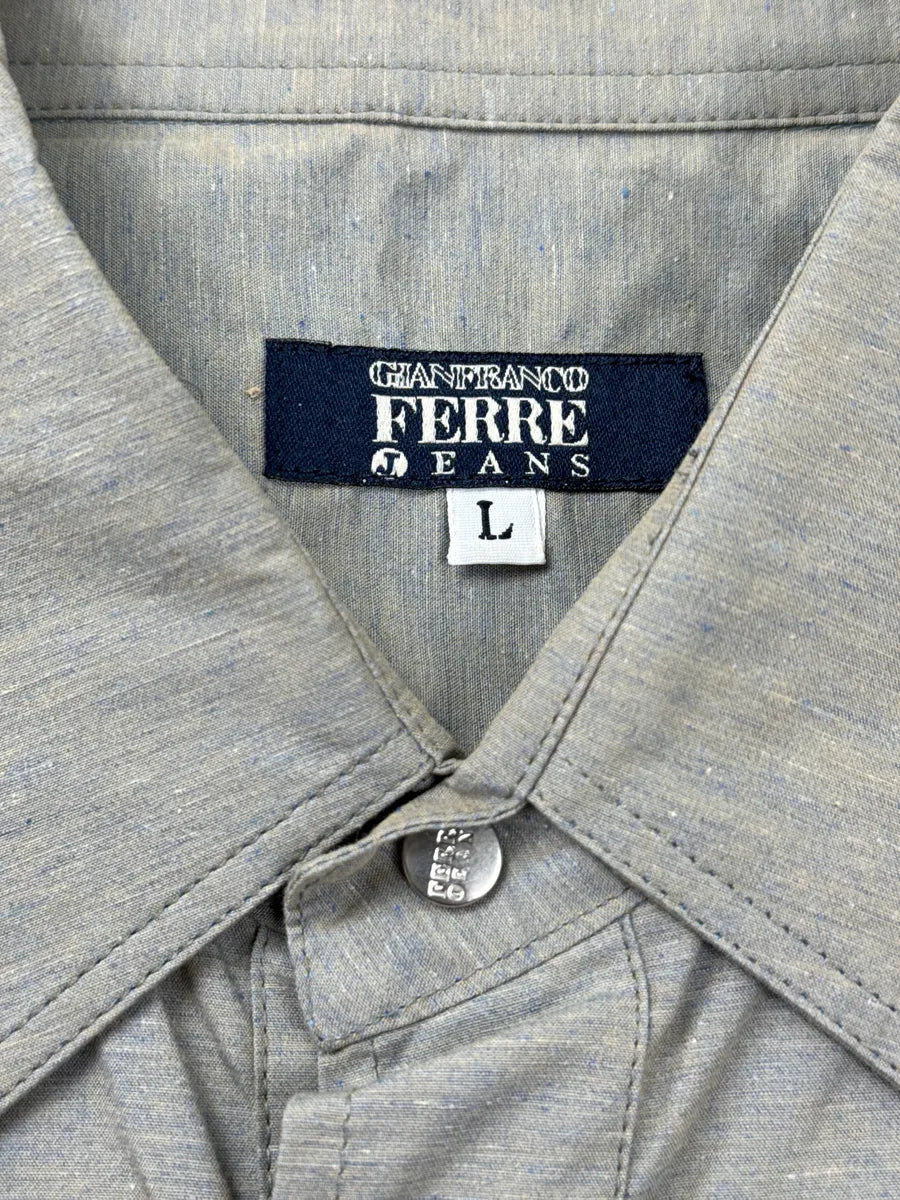 2000s Gianfranco Ferré Grey Linen Snap Button Speckled Shirt gFKvVOjI 9