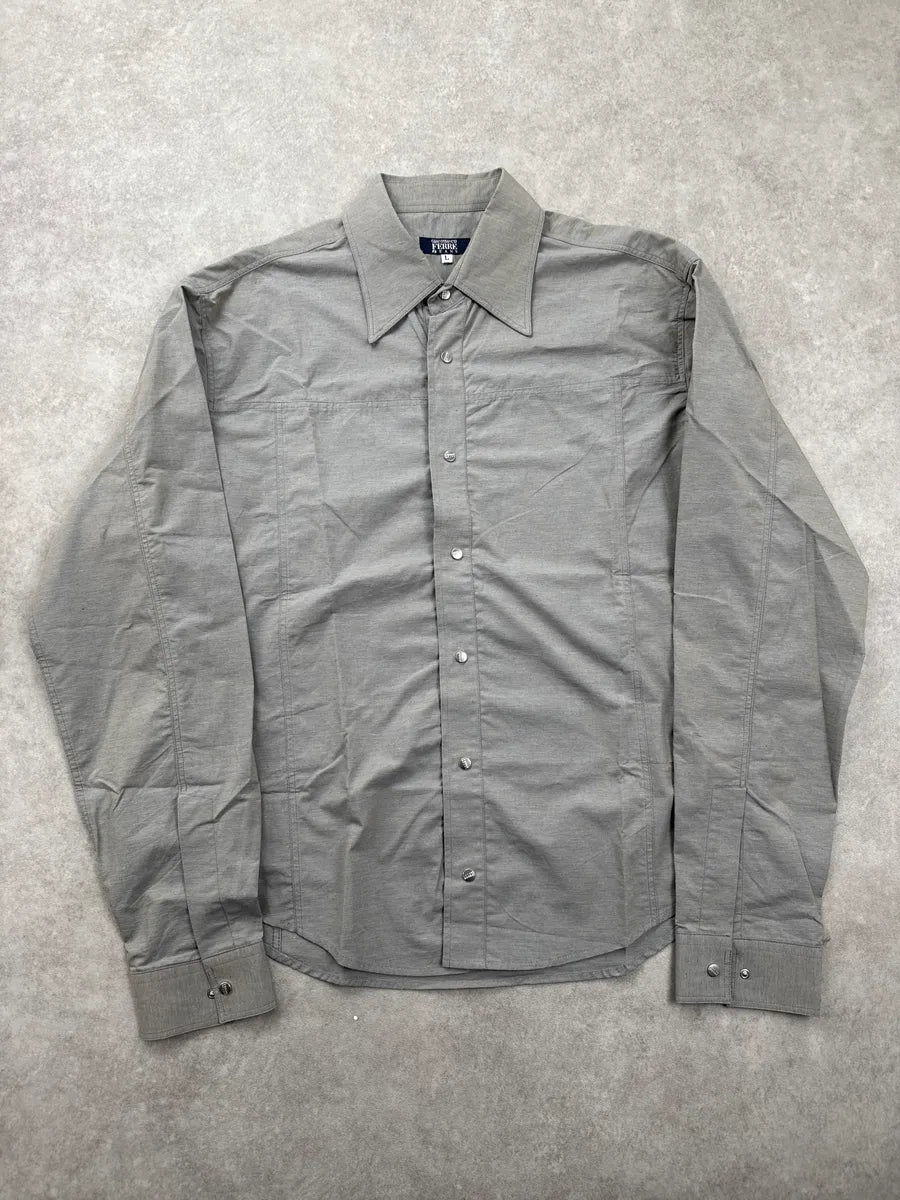 2000s Gianfranco Ferré Grey Linen Snap Button Speckled Shirt gFKvVOjI 2