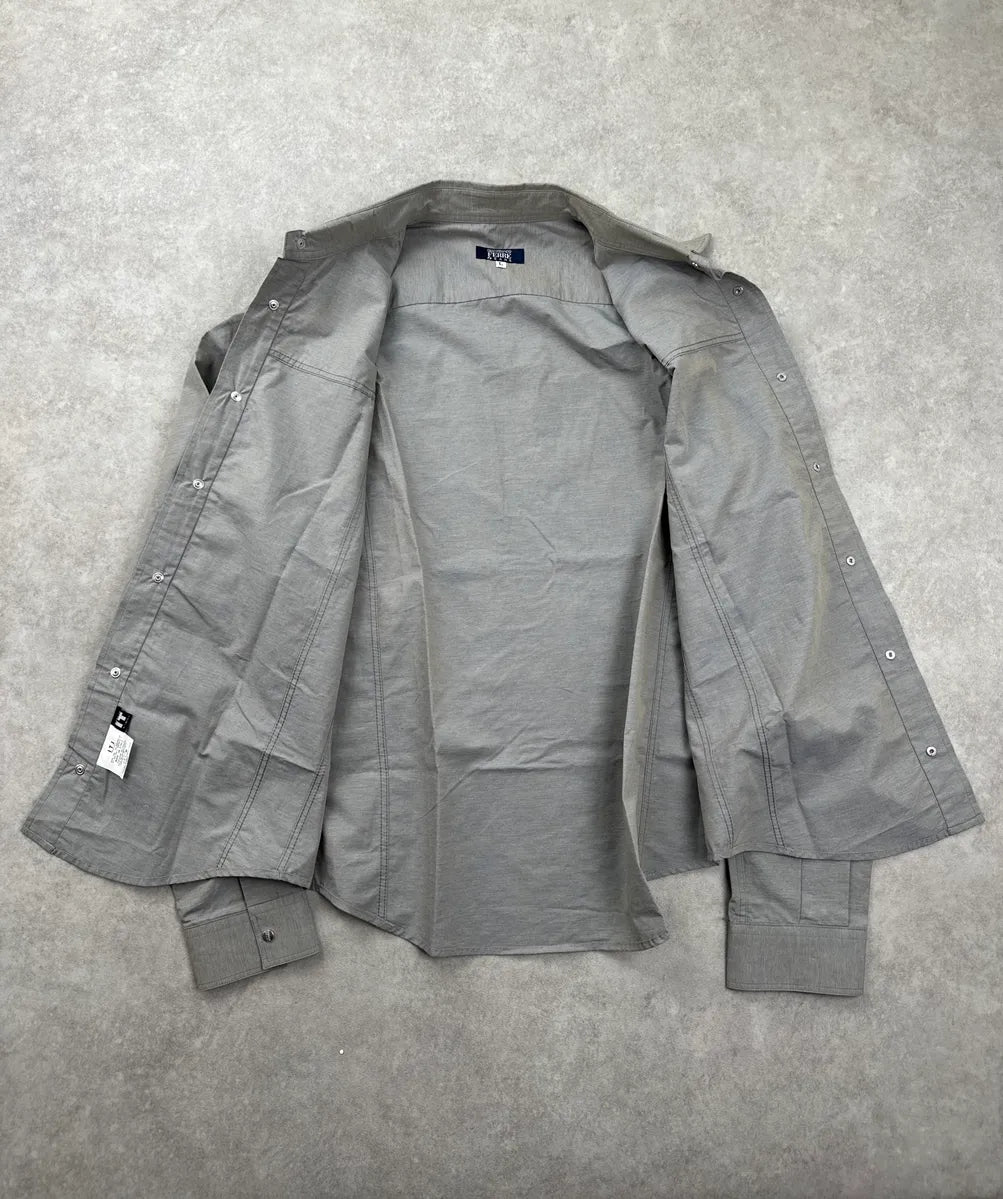 2000s Gianfranco Ferré Grey Linen Snap Button Speckled Shirt gFKvVOjI 4