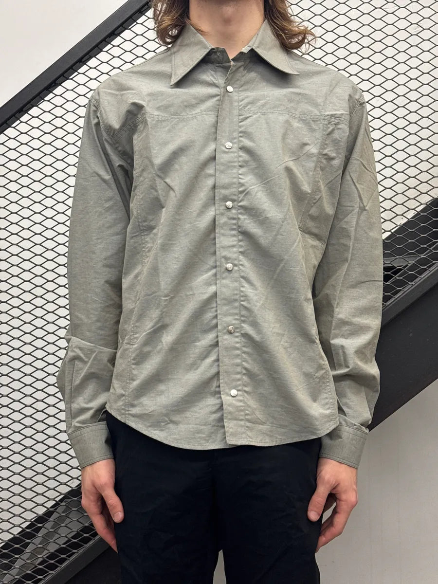 2000s Gianfranco Ferré Grey Linen Snap Button Speckled Shirt gFKvVOjI 0