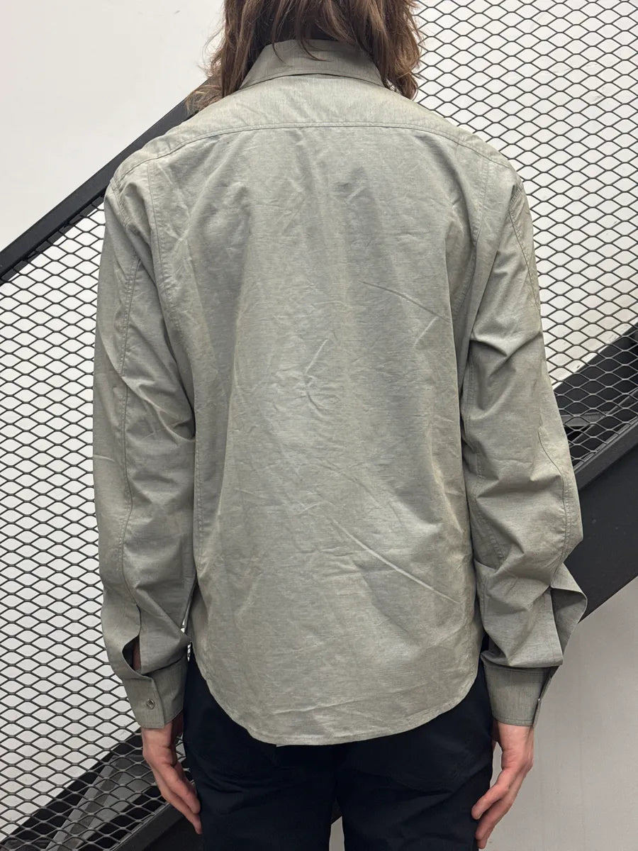 2000s Gianfranco Ferré Grey Linen Snap Button Speckled Shirt gFKvVOjI 1