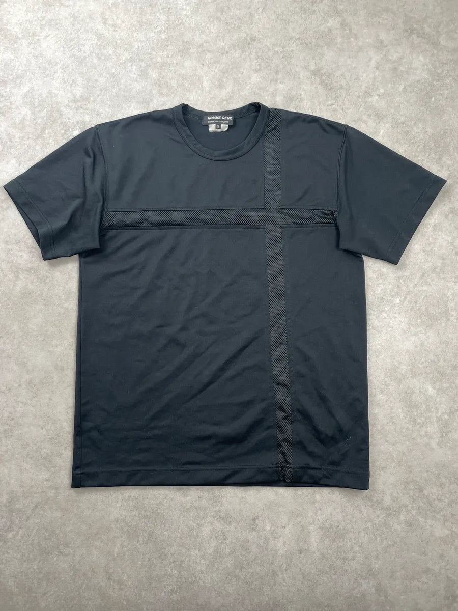 AW2015 Comme des Garçons Homme Deux Black Mesh Cross Panel T-Shirt gHBYaBjT 0