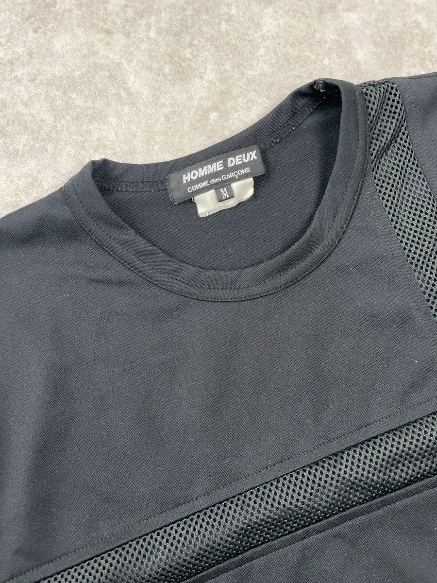 AW2015 Comme des Garçons Homme Deux Black Mesh Cross Panel T-Shirt gHBYaBjT 6