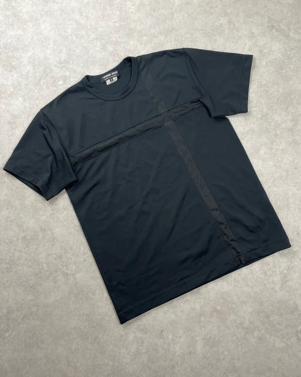 AW2015 Comme des Garçons Homme Deux Black Mesh Cross Panel T-Shirt gHBYaBjT 3