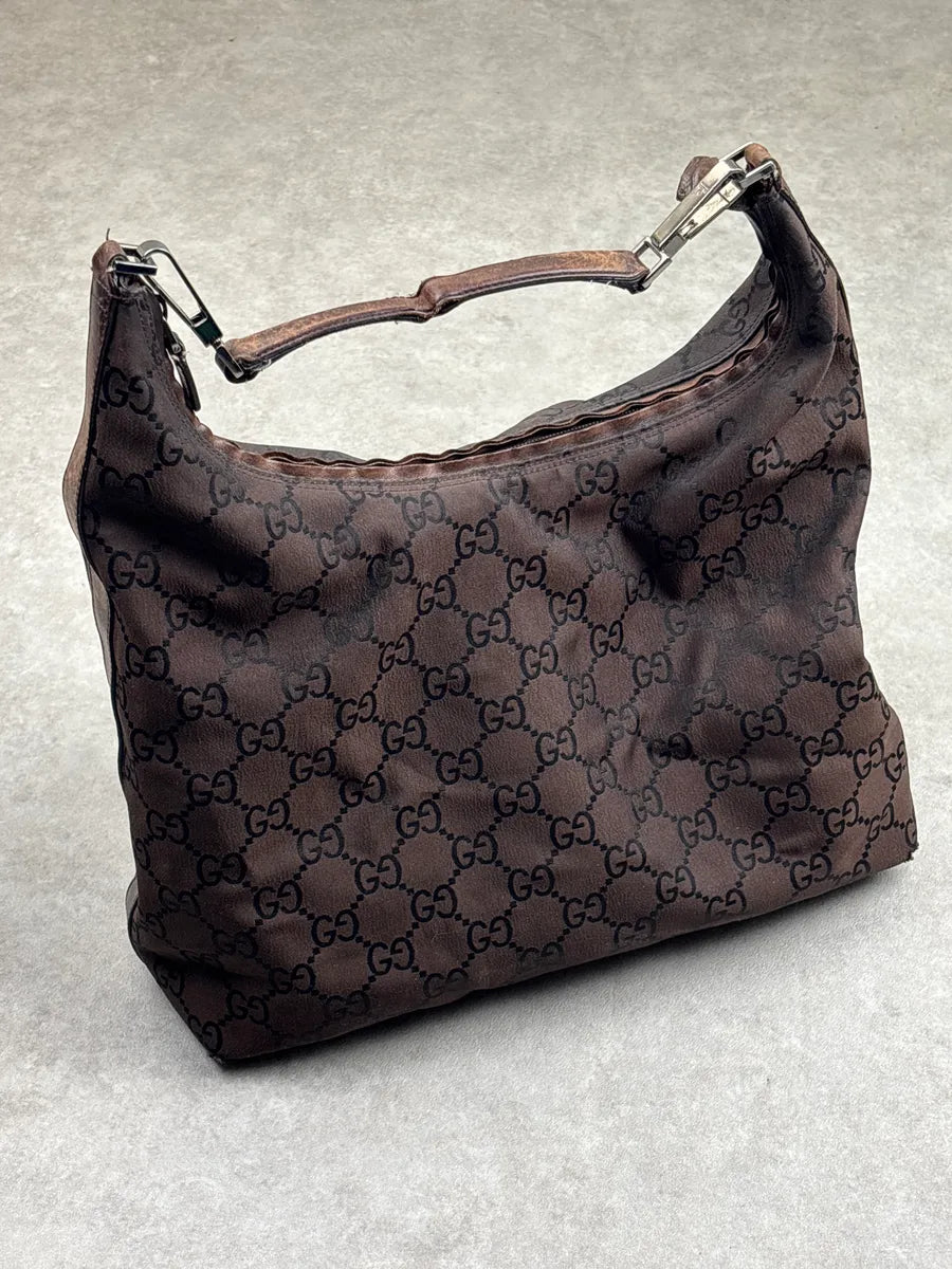 2000s Gucci Dark Brown Canvas GG Monogram Shoulder Bag gHSiWWvR 3