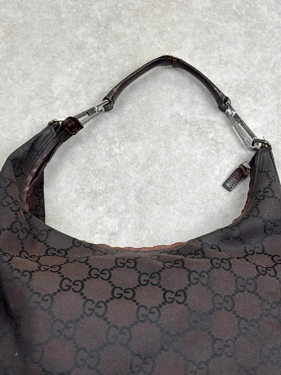 2000s Gucci Dark Brown Canvas GG Monogram Shoulder Bag gHSiWWvR 7
