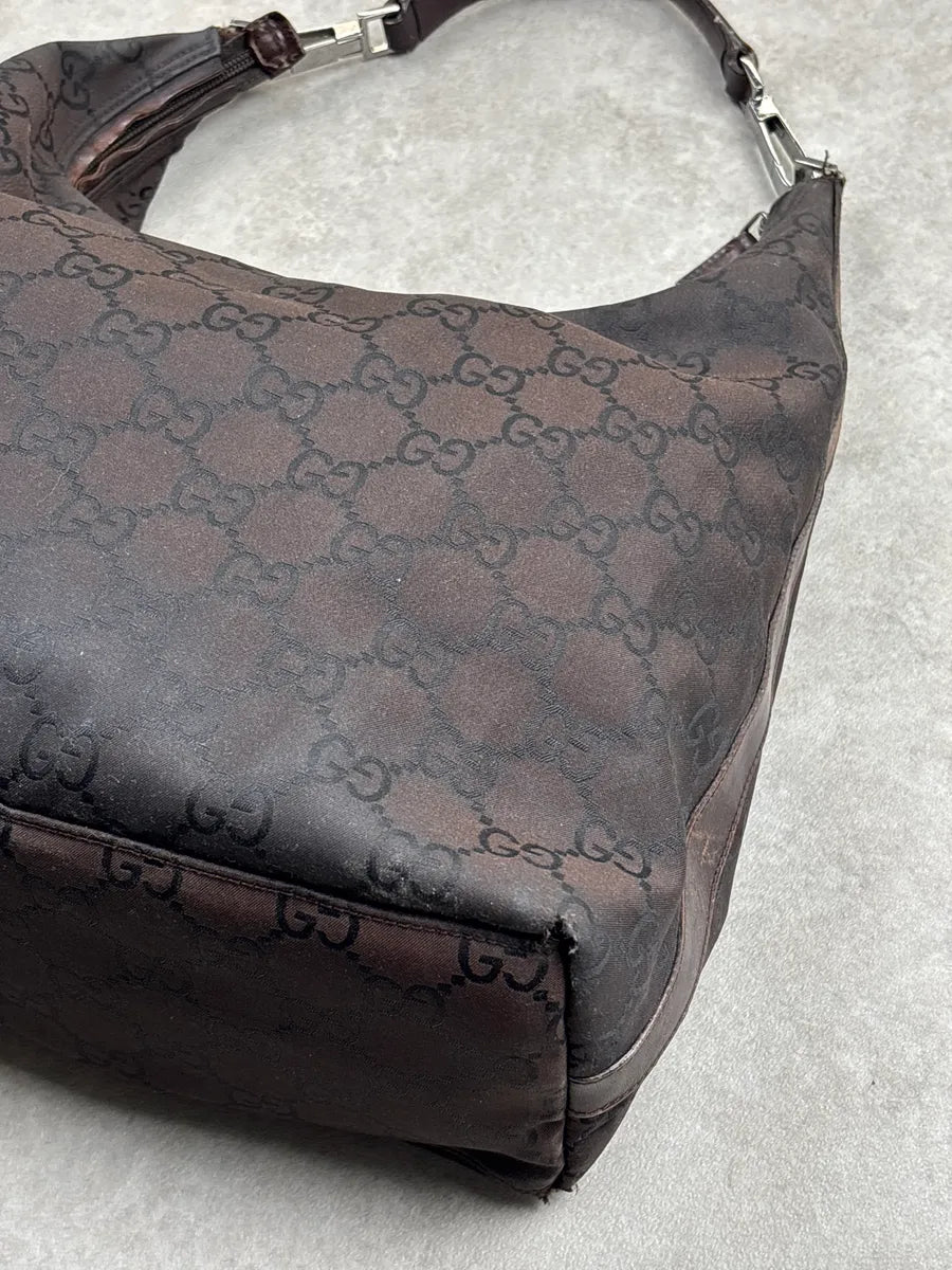2000s Gucci Dark Brown Canvas GG Monogram Shoulder Bag gHSiWWvR 8