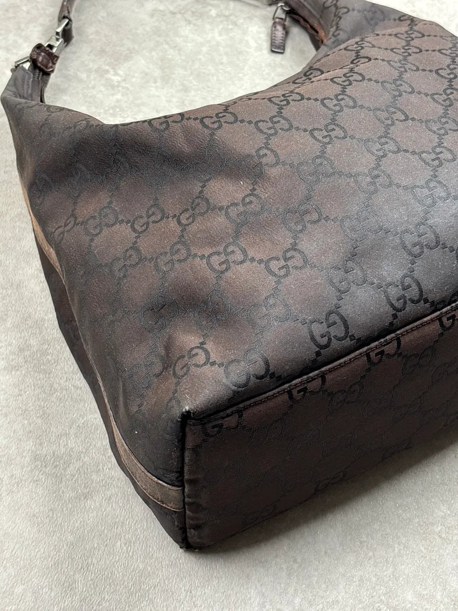 2000s Gucci Dark Brown Canvas GG Monogram Shoulder Bag gHSiWWvR 9