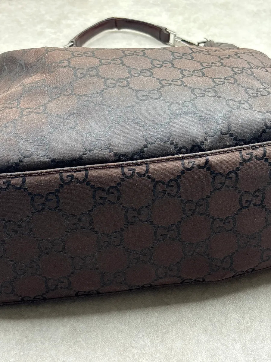 2000s Gucci Dark Brown Canvas GG Monogram Shoulder Bag gHSiWWvR 10
