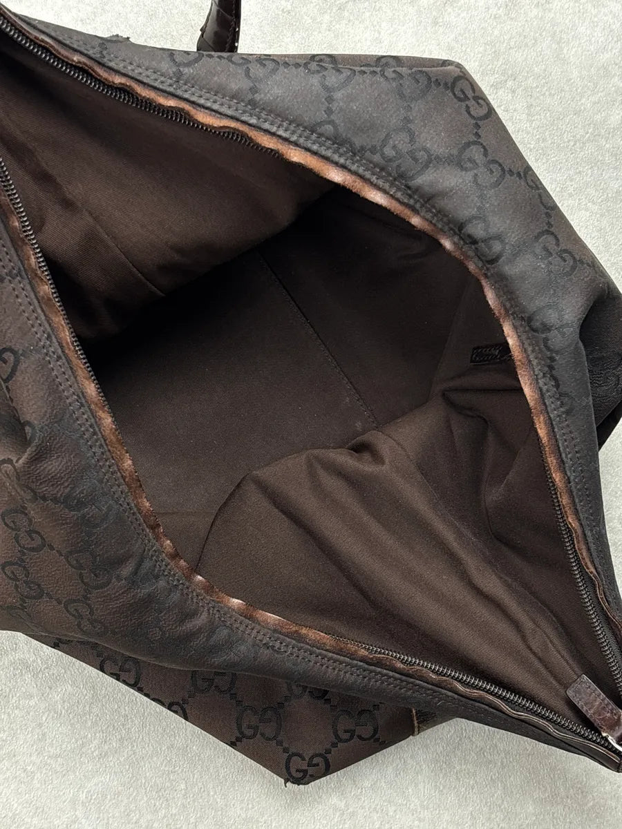2000s Gucci Dark Brown Canvas GG Monogram Shoulder Bag gHSiWWvR 12
