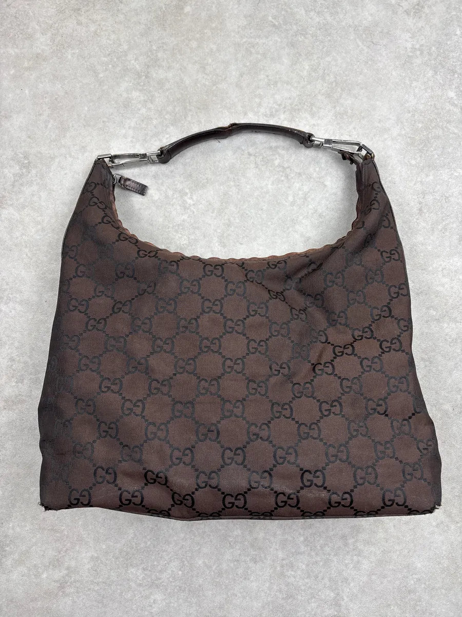 2000s Gucci Dark Brown Canvas GG Monogram Shoulder Bag gHSiWWvR 4