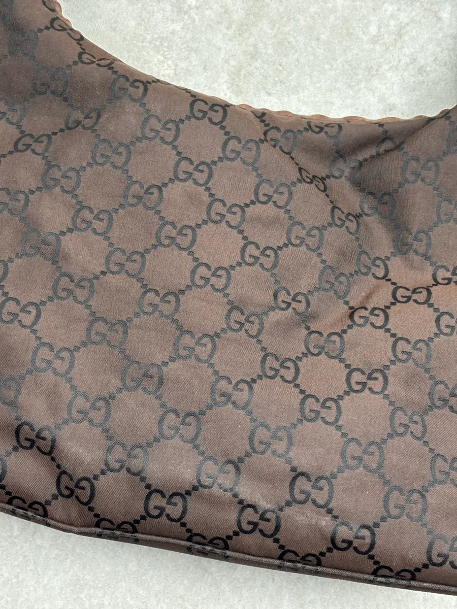 2000s Gucci Dark Brown Canvas GG Monogram Shoulder Bag gHSiWWvR 5