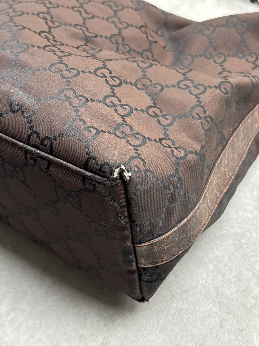 2000s Gucci Dark Brown Canvas GG Monogram Shoulder Bag gHSiWWvR 15