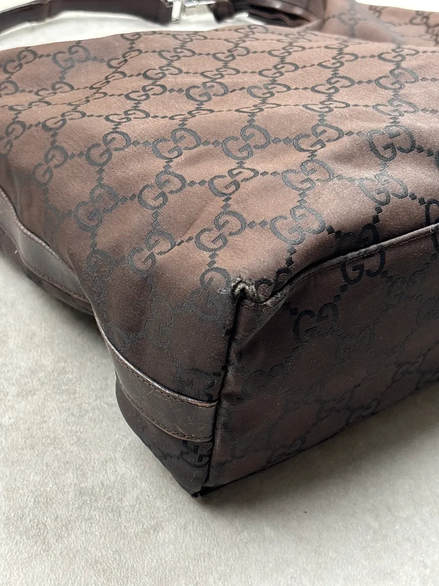 2000s Gucci Dark Brown Canvas GG Monogram Shoulder Bag gHSiWWvR 16