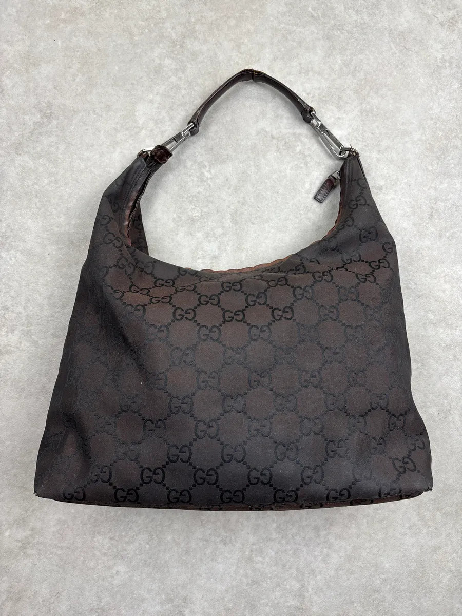 2000s Gucci Dark Brown Canvas GG Monogram Shoulder Bag gHSiWWvR 0