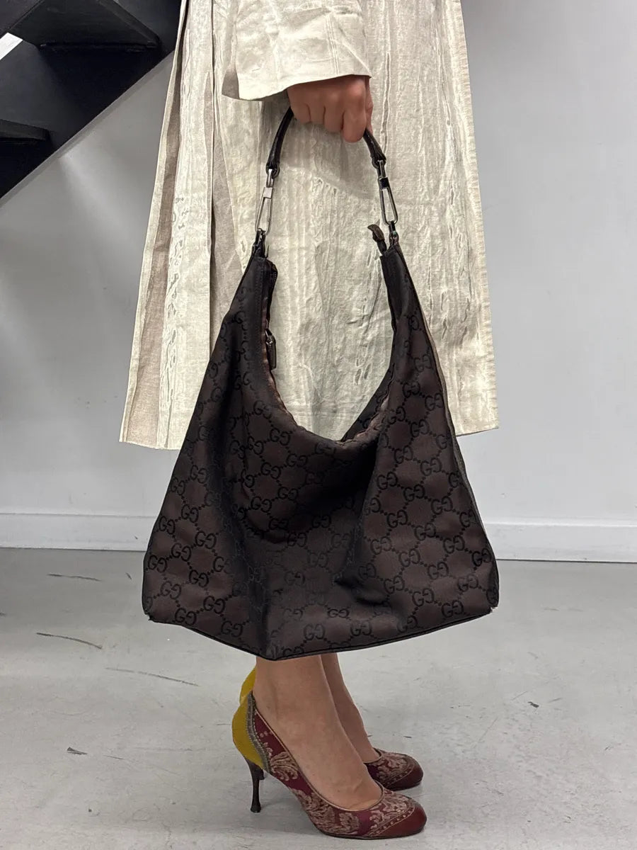 2000s Gucci Dark Brown Canvas GG Monogram Shoulder Bag gHSiWWvR 1