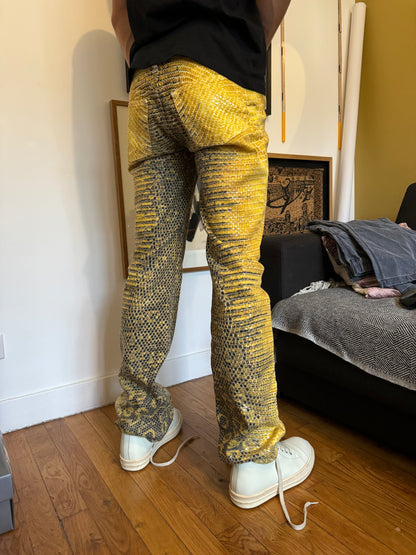 1990s Roberto Cavalli Bees Yellow Scales Pants (S) - 4