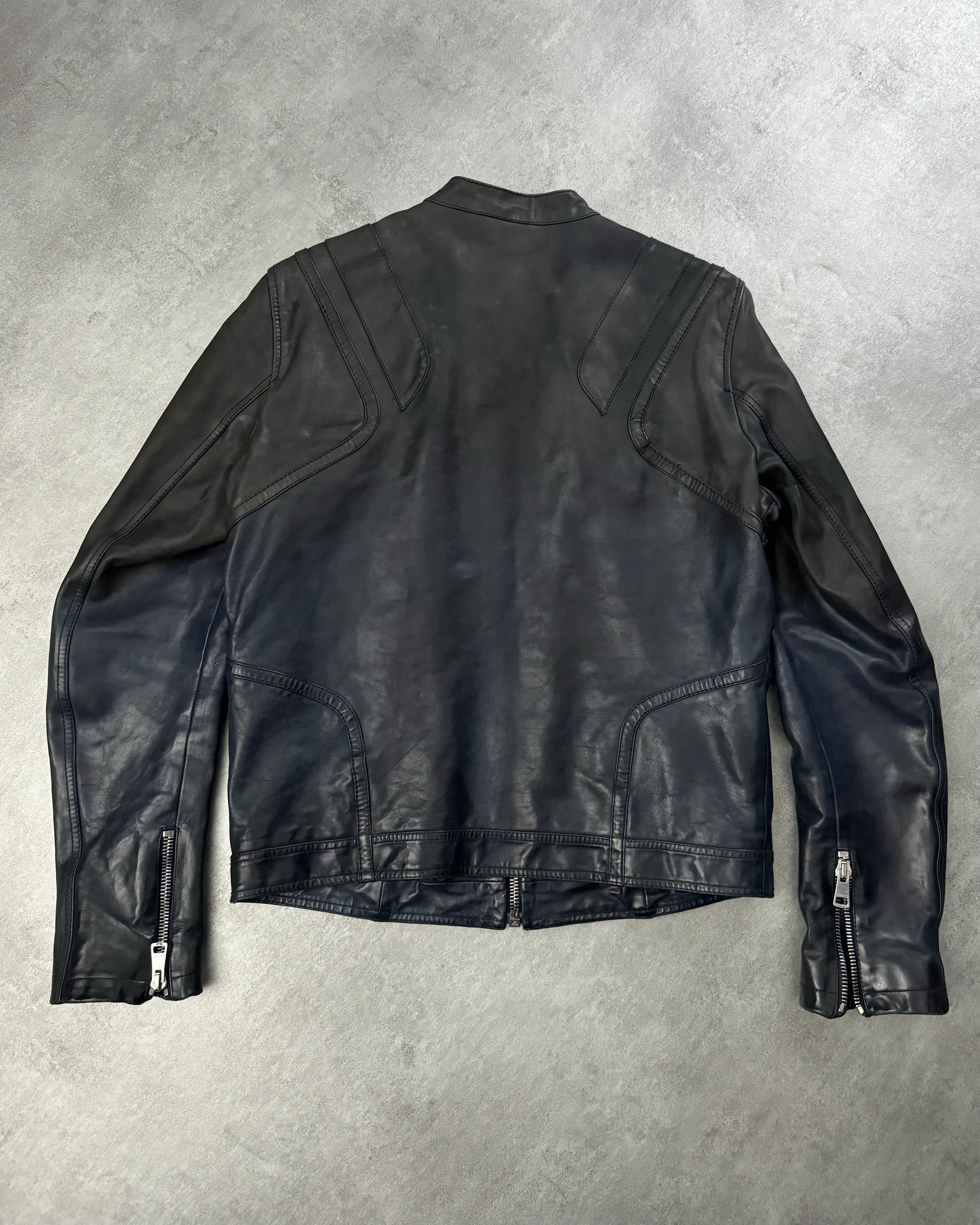 SS2009 Gucci Navy Gradient Biker Leather Jacket (M) - 2