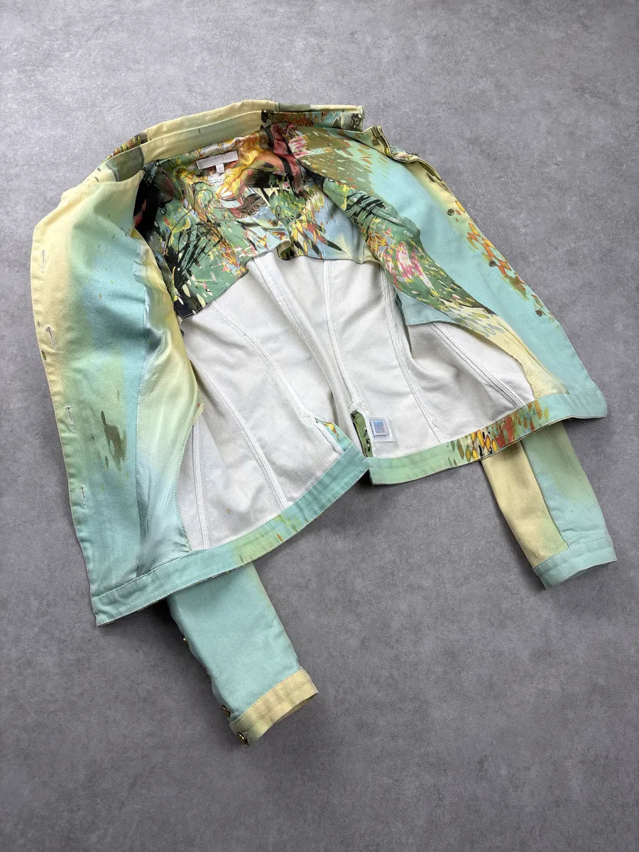 SS2004 Roberto Cavalli Abstract Painting Cropped Denim Jacket gJftCLLK 6