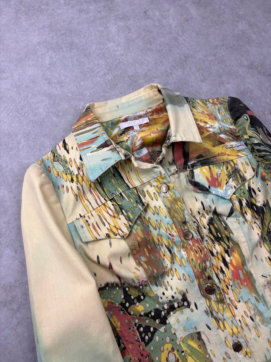 SS2004 Roberto Cavalli Abstract Painting Cropped Denim Jacket gJftCLLK 4
