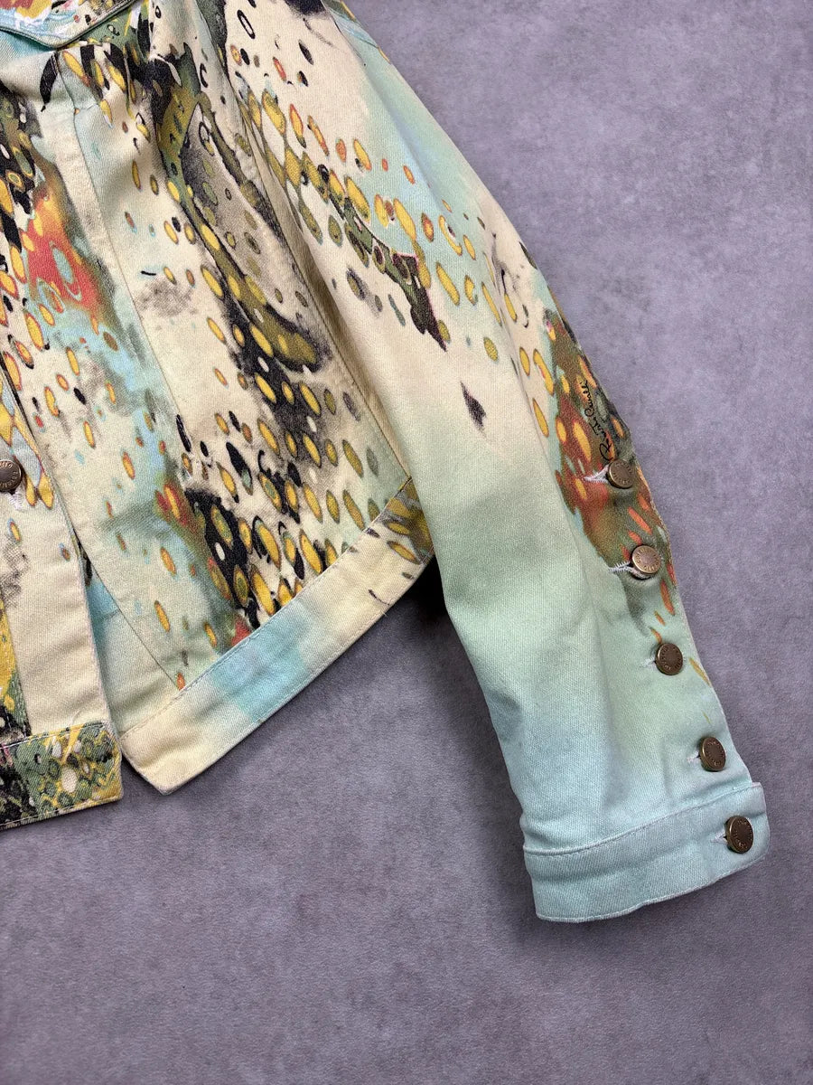 SS2004 Roberto Cavalli Abstract Painting Cropped Denim Jacket gJftCLLK 7