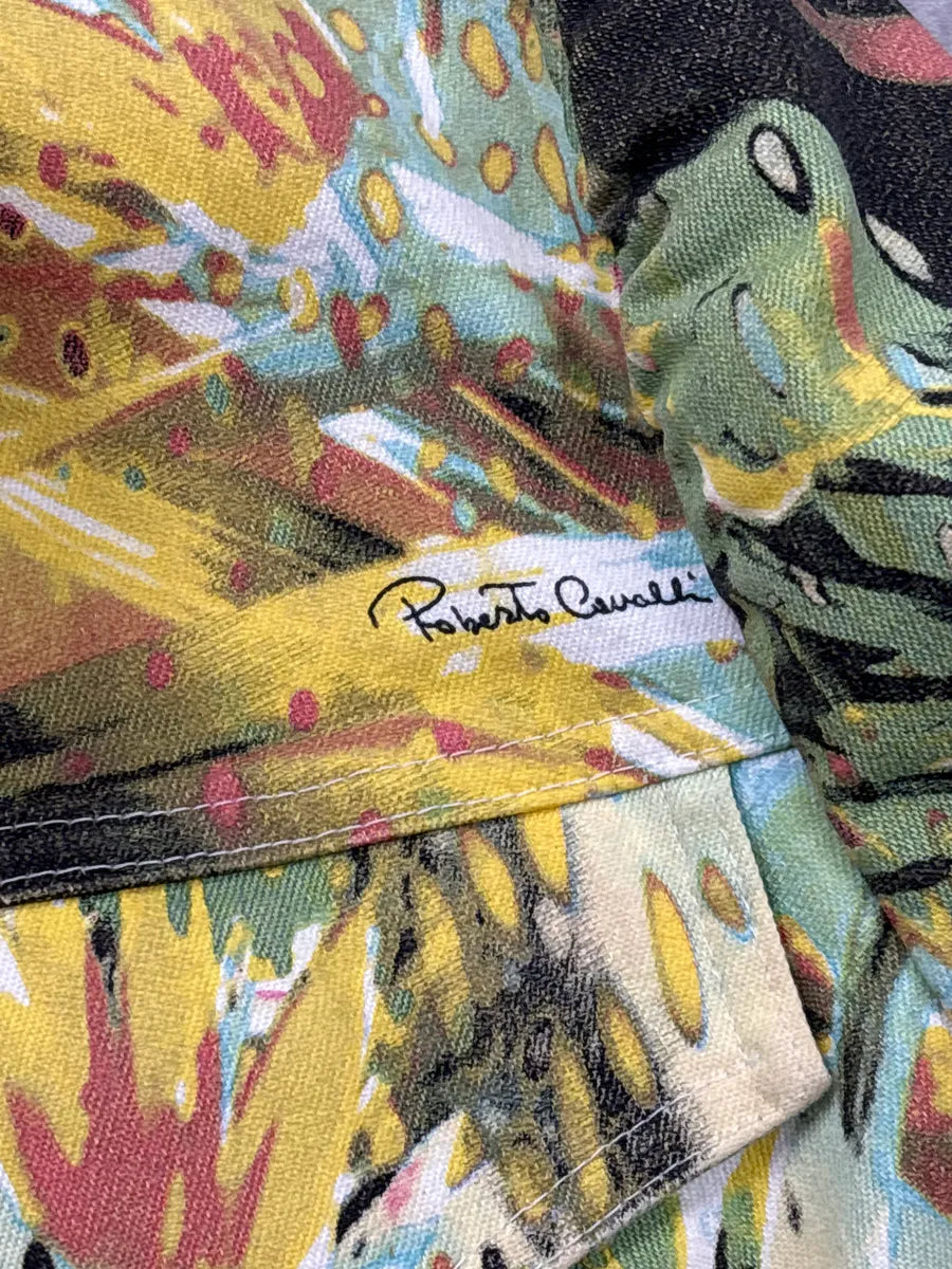 SS2004 Roberto Cavalli Abstract Painting Cropped Denim Jacket gJftCLLK 9