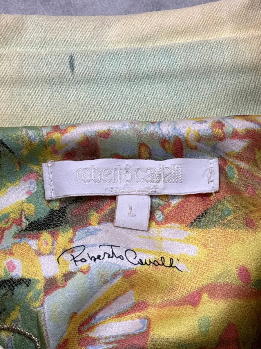 SS2004 Roberto Cavalli Abstract Painting Cropped Denim Jacket gJftCLLK 11