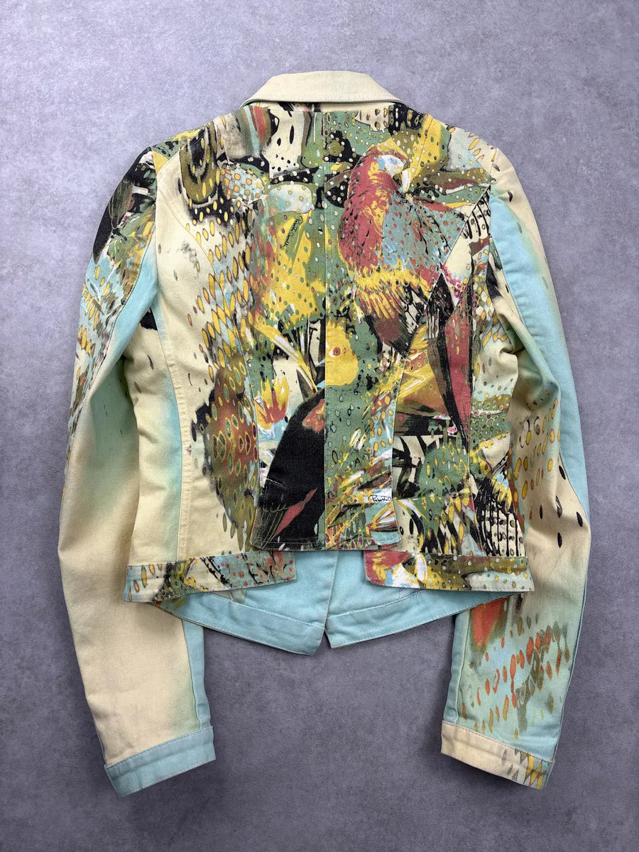 SS2004 Roberto Cavalli Abstract Painting Cropped Denim Jacket gJftCLLK 5