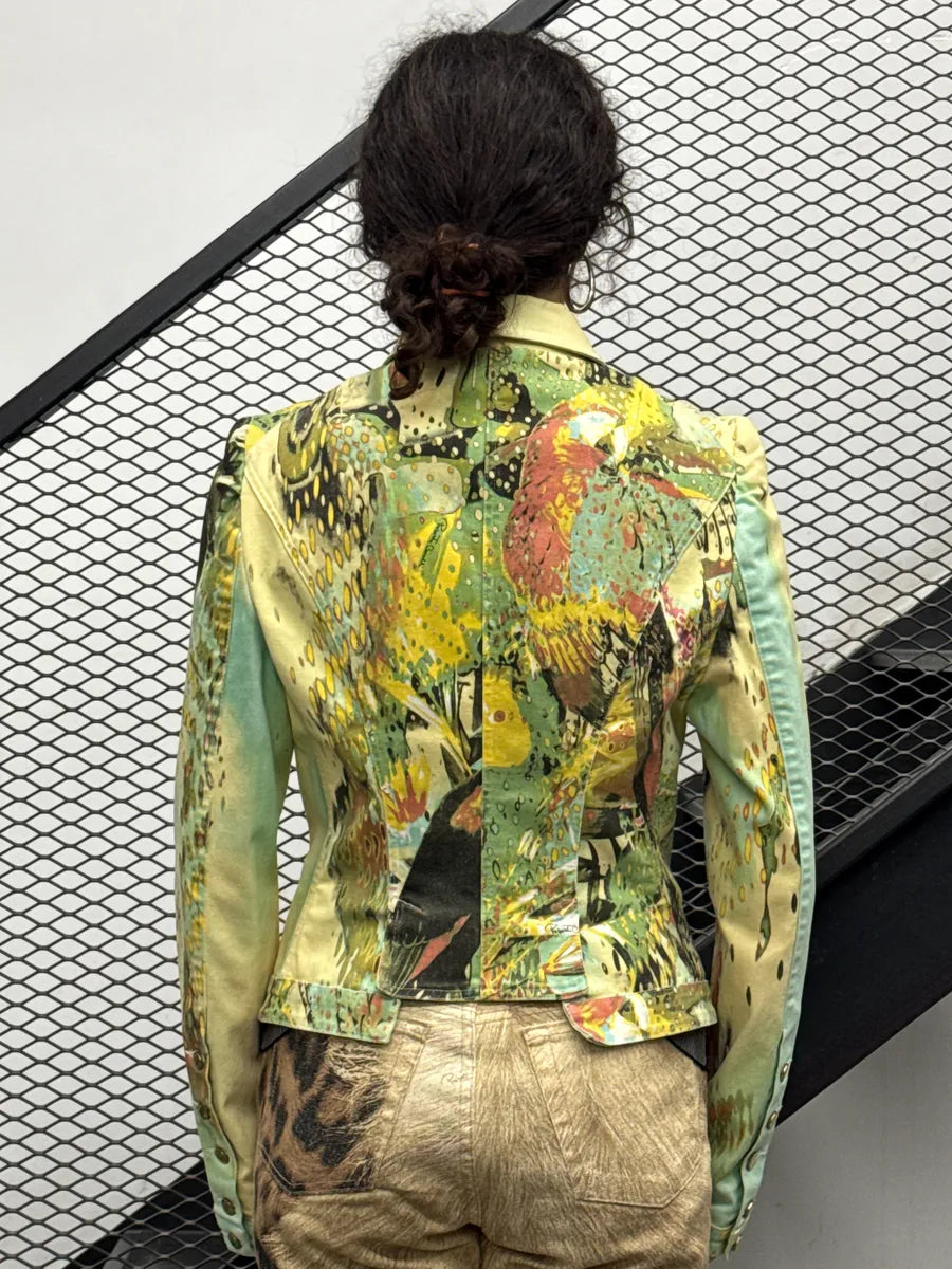 SS2004 Roberto Cavalli Abstract Painting Cropped Denim Jacket gJftCLLK 2