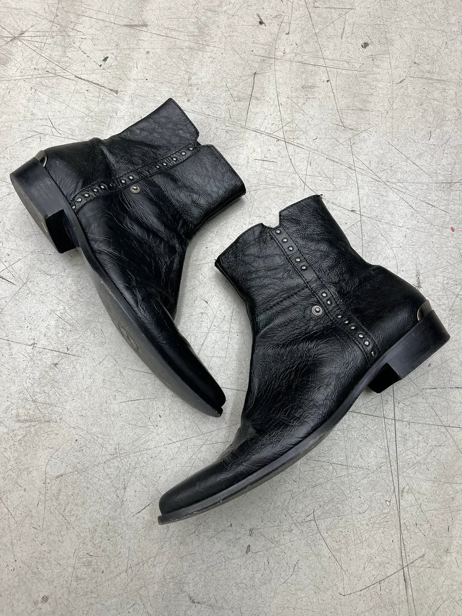 2000s Cavalli Studded Pointed Toe Black Leather Boots gMmiKRhL 1