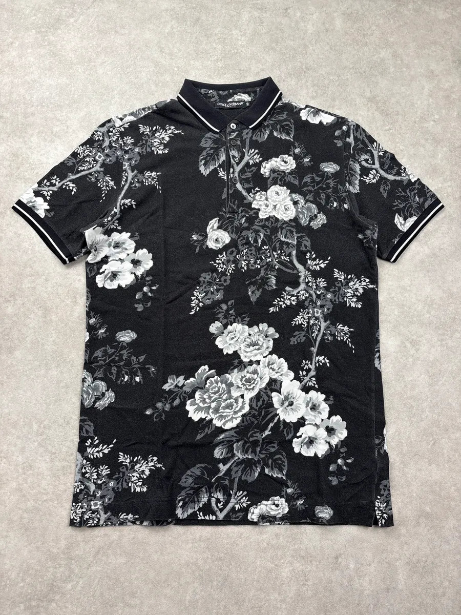 2010s Dolce & Gabbana Black Floral Contrast Polo gOdZdBvK 0