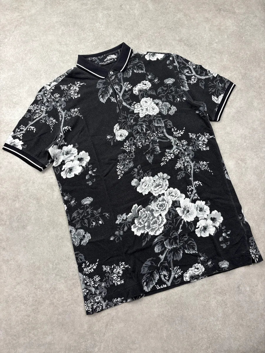 2010s Dolce & Gabbana Black Floral Contrast Polo gOdZdBvK 3