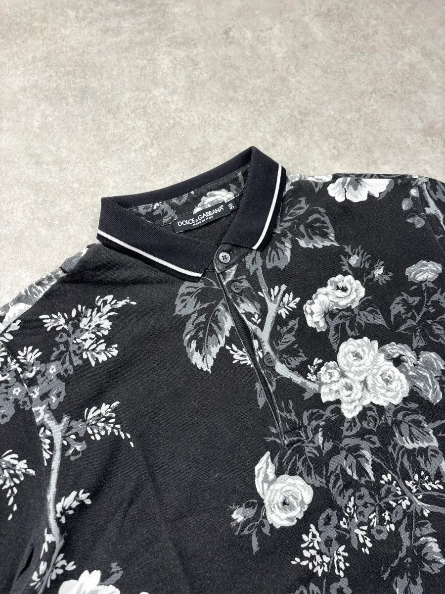 2010s Dolce & Gabbana Black Floral Contrast Polo gOdZdBvK 4