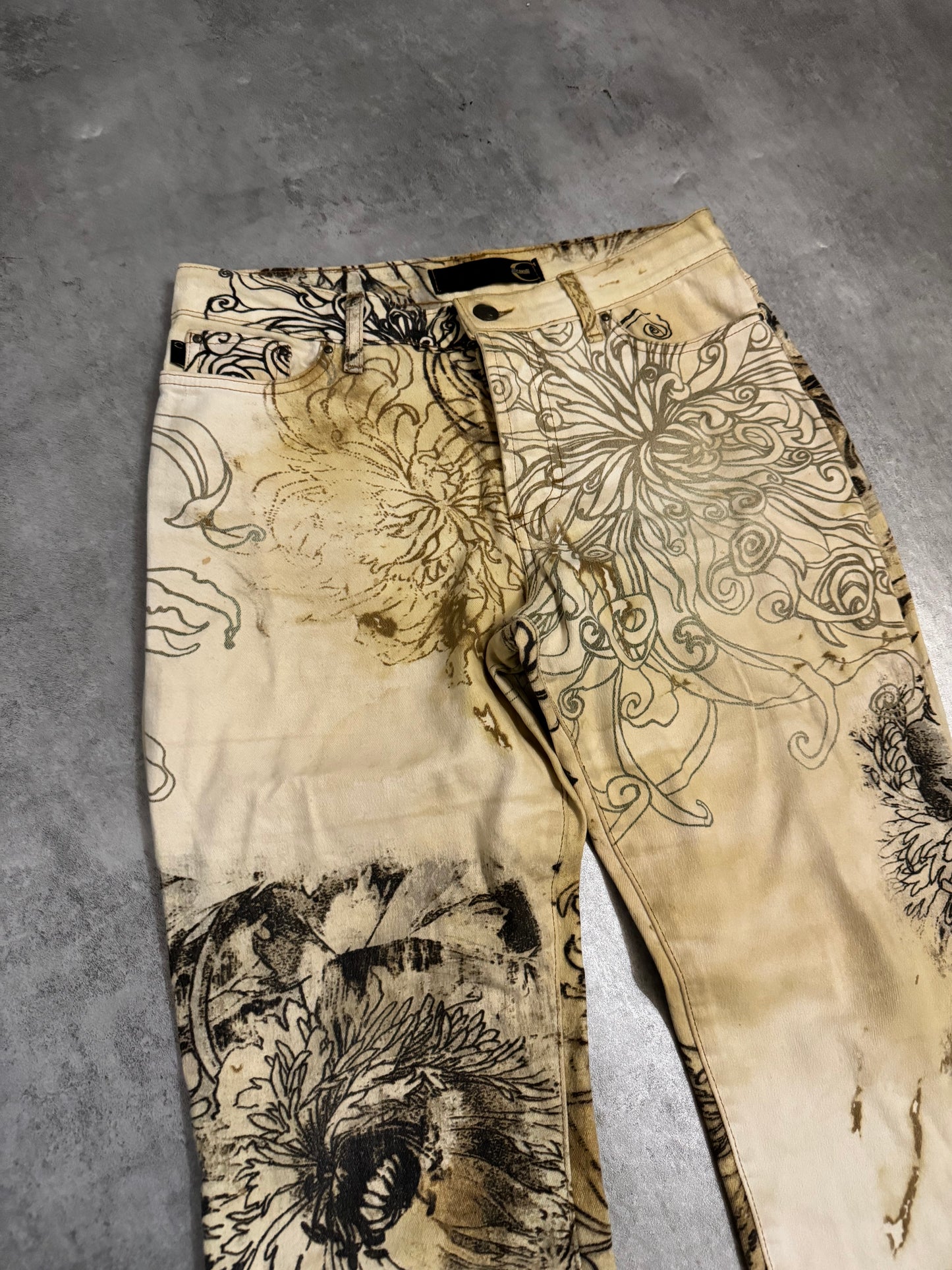 2000s Cavalli Floral Contemporary Beige Pants (S) - 9