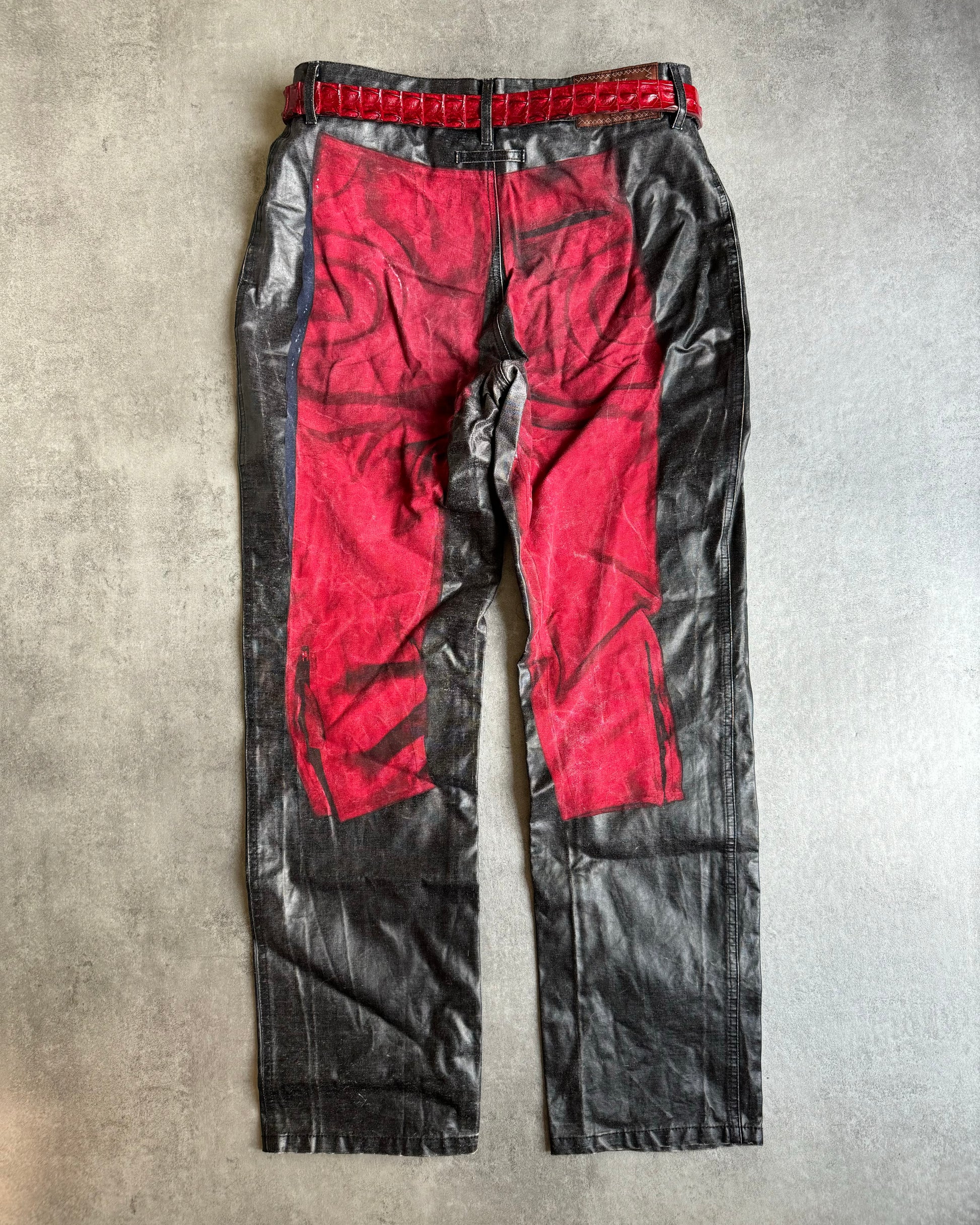 SS1999 Jean Paul Gaultier Trompe l'Oeil Biker Coating Pants (S) - 2