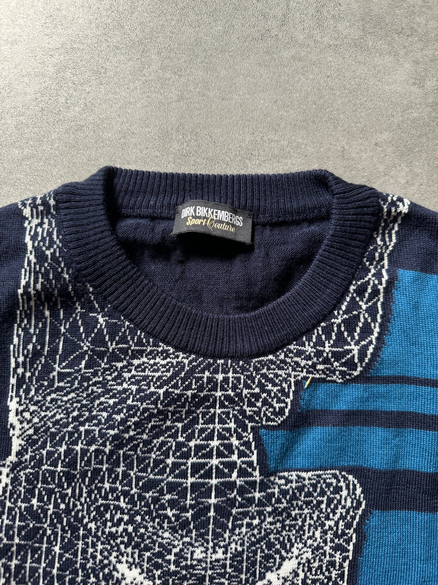 2000s Dirk Bikkembergs Blue 3D Face Wool Sweater (M) - 4