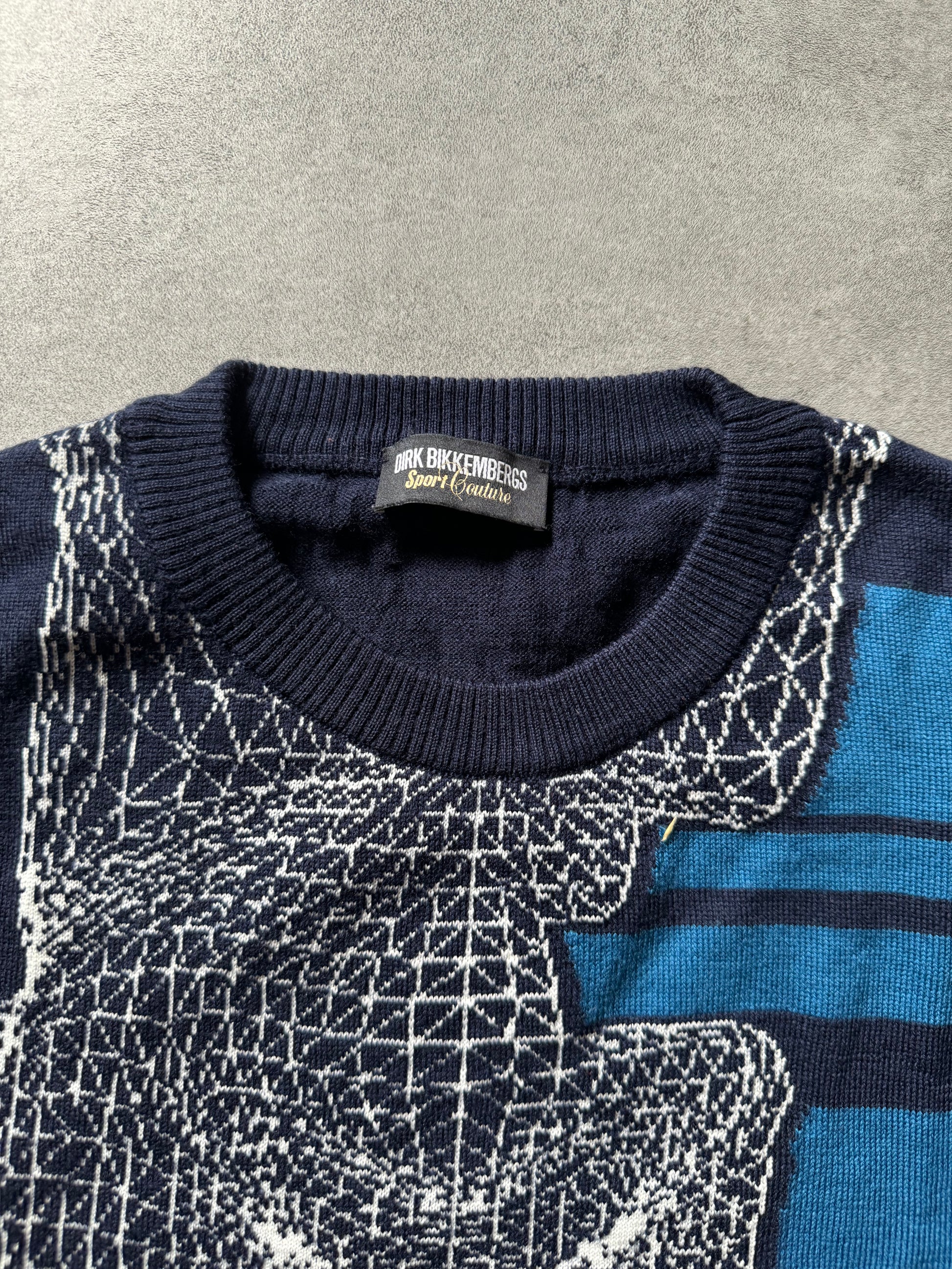 2000s Dirk Bikkembergs Blue 3D Face Wool Sweater (M) - 4