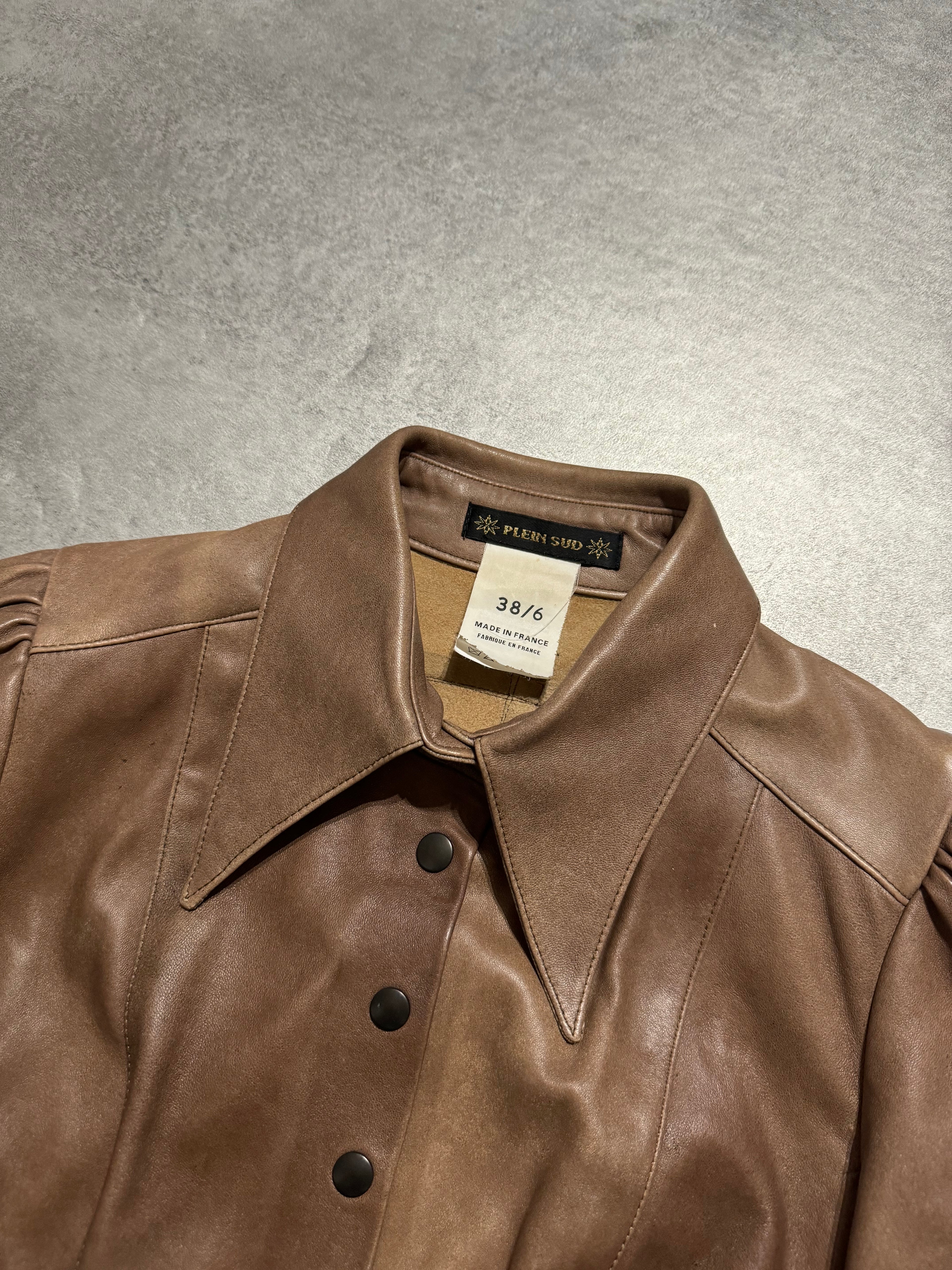 2000s Plein Sud Brown Button Ups Leather Shirt  (XS) - 6