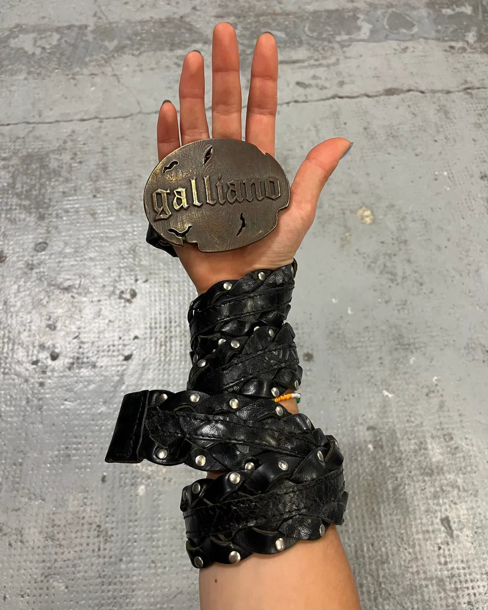 Galliano Black Leather Studded Belt DXHRKTL 1