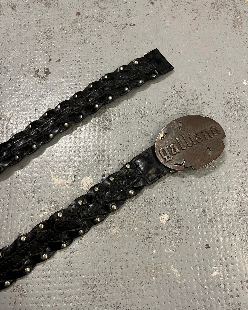 Galliano Black Leather Studded Belt DXHRKTL 3