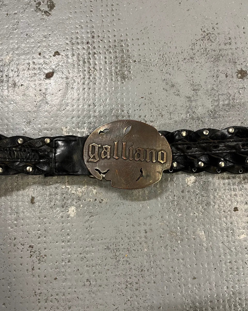 Galliano Black Leather Studded Belt DXHRKTL 7